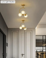 Modern Metal Hanging Chandelier In Gold With Globe Glass Shade - Bedroom Ceiling Light
