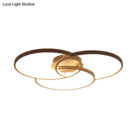 Modern Metal Intersecting Ring Led Ceiling Fixture Black/White Semi - Flush Mount Warm/White Light