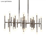Modern Metal Island Light - Multi-Rod 42-Head Black/Chrome/Gold Up & Down Lighting Fixture