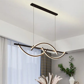Modern Metal Led 3-Arched Line Restaurant Chandelier In Black/Gold - Warm/White Light Black / White