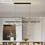 Modern Metal Led 3-Arched Line Restaurant Chandelier In Black/Gold - Warm/White Light