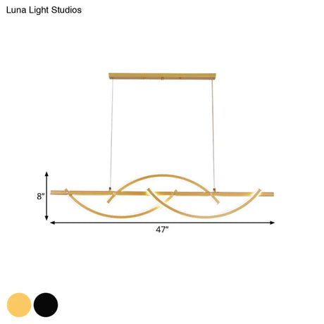 Modern Metal Led 3-Arched Line Restaurant Chandelier In Black/Gold - Warm/White Light