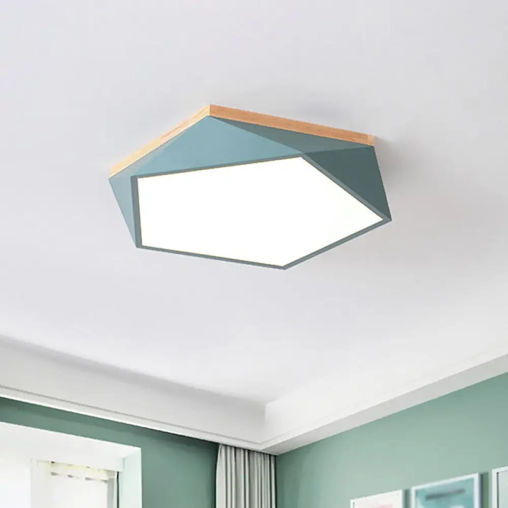 Modern Metal Led Bedroom Flush Mount Ceiling Light Fixture - Pentagon Lighting Green / White 16.5