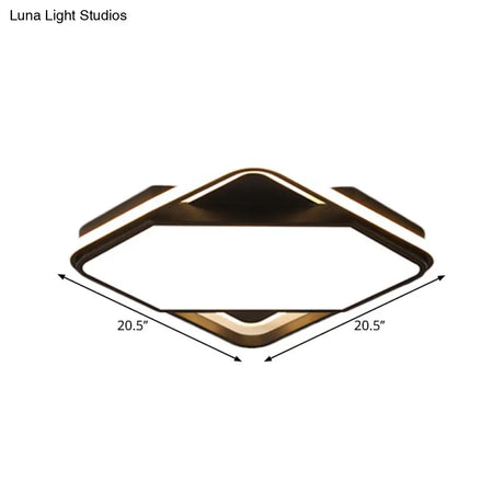 Modern Metal Led Bedroom Flush Mount Lamp - 16.5’/20.5’ W Square Design Black White/Warm Light