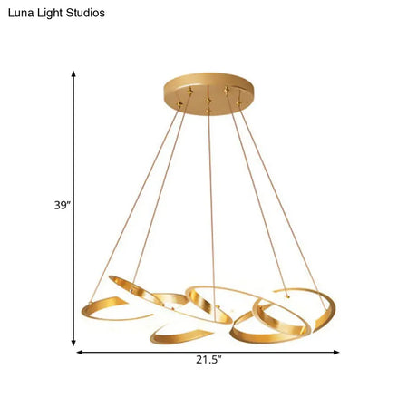 Modern Metal Led Dining Pendant Lamp - Twisted Round Ceiling Chandelier In Gold Warm/White Lighting