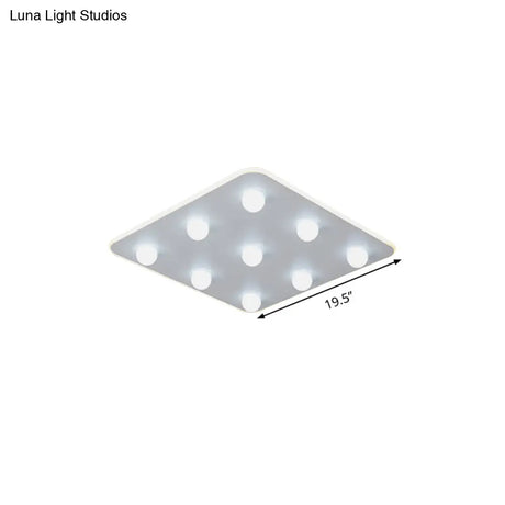 Modern Metal Led Flush Ceiling Light For Kids - Flower/Round/Square Design 8 Lights 16.5/19.5 Inch
