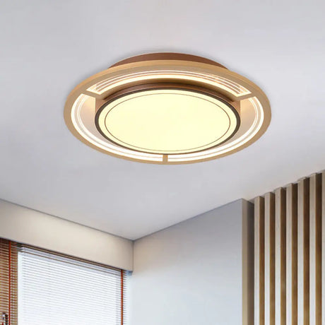 Modern Metal Led Flush Mount Ceiling Lamp In Brown For Bedroom