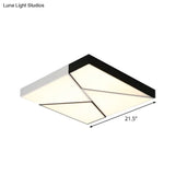 Modern Metal Led Flush Mount Light | Black & White Rectangular Ceiling Fixture Warm/White Acrylic