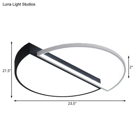 Modern Metal Led Semicircle Flush Lamp: Black/White Ceiling Mounted Fixture With Acrylic Diffuser