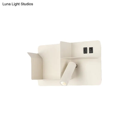 Modern Metal Led Wall Sconce With Shelf - Black And White