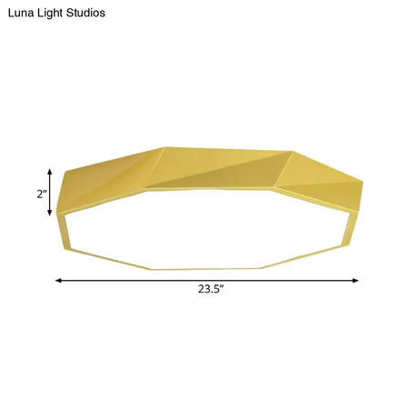 Modern Metal Octagon Ceiling Light Yellow/Green Led Flush Mount Lamp With Acrylic Diffuser -