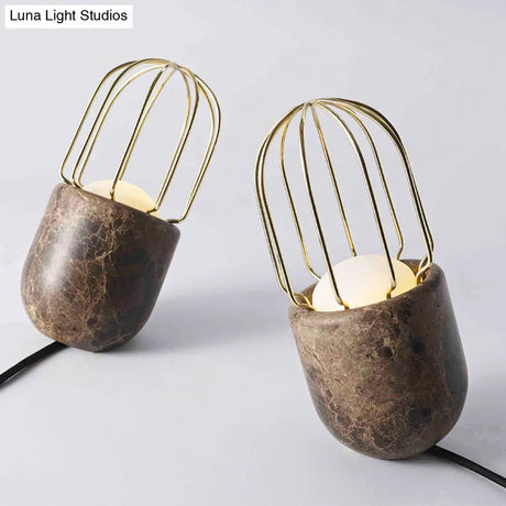 Modern Metal Pill Desk Light - Brown Task Lamp With White Glass Shade