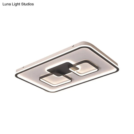 Modern Metal Rectangular Flushmount Led Ceiling Light In Black - White/Warm For Living Room