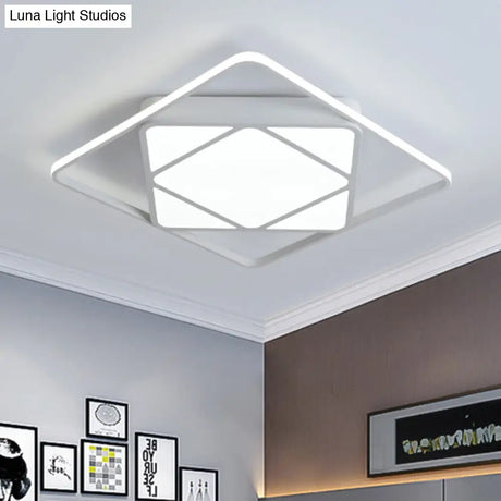 Modern Metal Rhombus Flush Mount Ceiling Light For Bedroom - Led White/Black Warm/White