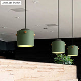Modern Metal Shade Cylinder Pendant Light Fixture - Green/Pink/White Hanging Lighting