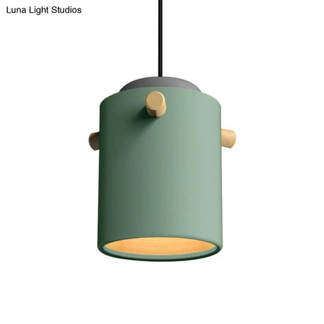 Modern Metal Shade Cylinder Pendant Light Fixture - Green/Pink/White Hanging Lighting
