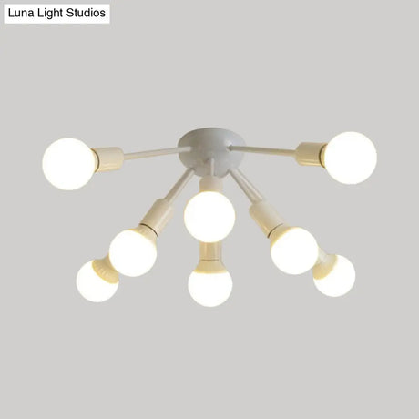 Modern Metal Sputnik Semi Flush Mount Ceiling Light – 8/12 Lights In White/Black/Gold For Living