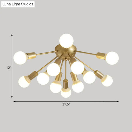 Modern Metal Sputnik Semi Flush Mount Ceiling Light – 8/12 Lights In White/Black/Gold For Living