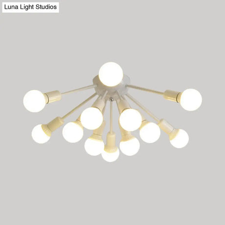 Modern Metal Sputnik Semi Flush Mount Ceiling Light – 8/12 Lights In White/Black/Gold For Living