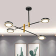 Modern Metal Starburst Chandelier - 4/6 Heads White/Black Gold Finish Warm/White Light 4 / Black-Gold / White