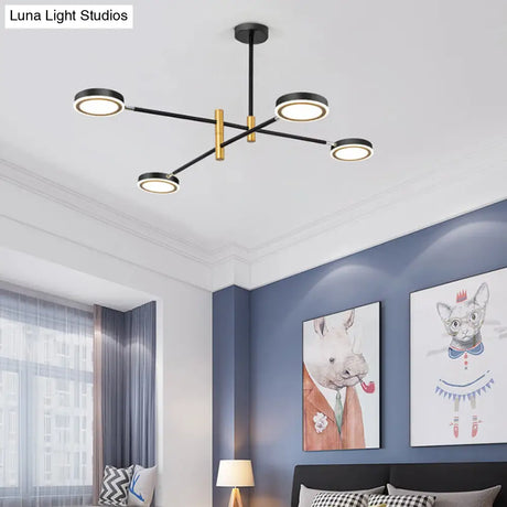 Modern Metal Starburst Chandelier - 4/6 Heads White/Black Gold Finish Warm/White Light