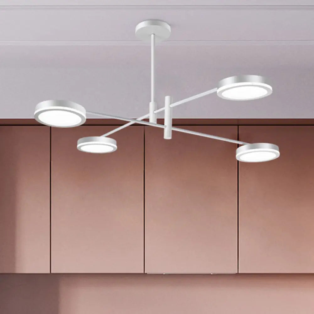 Modern Metal Starburst Chandelier - 4/6 Heads White/Black Gold Finish Warm/White Light 4 / White / White