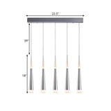 Modern Tapered Hanging Lamp With 5/6 Silver Metal Heads - Stylish Pendant Light For Dining Room In
