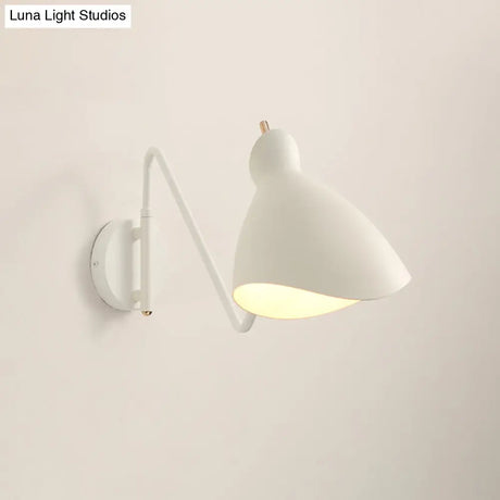 Modern Metal Wall Sconce With Angled Arm - Black/White Waveform Design For Bedroom Or Warehouse