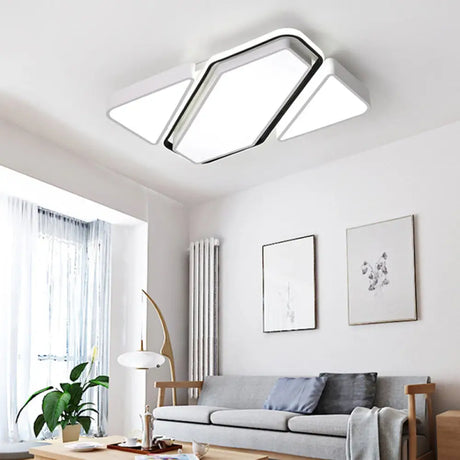 Modern Metal White Led Flush Ceiling Light With Acrylic Diffuser - Spliced Rectangle Design
