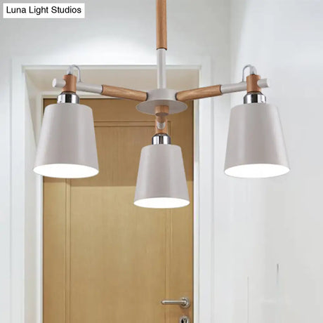 Modern Metal & Wood Trapezoid Shade Chandelier For Childrens Bedroom