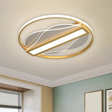 Modern Metallic Circular Led Flush Mount - Inner Bar Design Warm/White Light 18’/21.5’ Width
