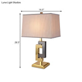 Modern Metallic Desk Lamp: Splicing Table Light With Grey & Gold Finish And Cuboid White Fabric