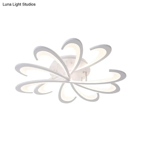 Modern Metallic Floral Flush Mount Led Ceiling Light In Black/White With Warm/White Glow