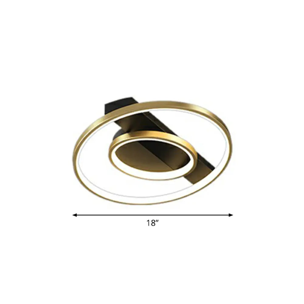 Modern Metallic Flushmount Led Ceiling Light With Gold Finish - Ideal For Bedroom / Remote Control