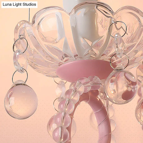 Modern Metallic Scroll Arm Wall Lamp With Crystal Orb Deco Pink