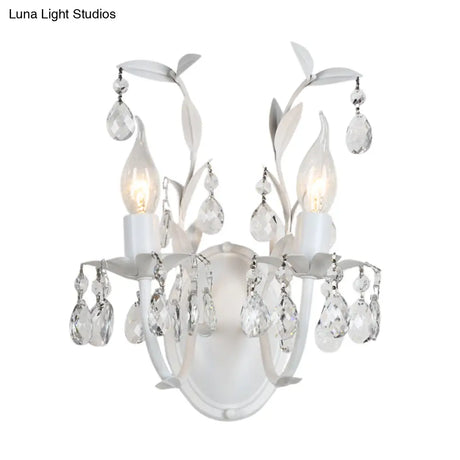 Modern Metallic Wall Light Fixture: Bare Bulb 1/2-Light Sconce With Crystal And Leaf Decoration