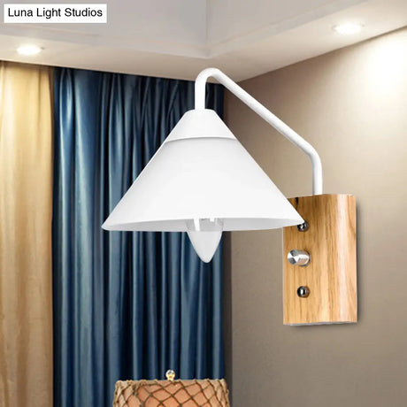 Modern Milk Glass Conical Wall Sconce - 1 Light Wood Base Dining Room Or Corridor