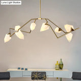 Modern Milk Glass Tree Branch Ceiling Suspension Lamp Black/Gold Hanging Light Fixture - 5/8 Bulbs