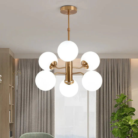 Modern Milky Glass Ball Chandelier - Gold Finish 6 Lights