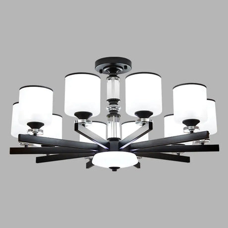 Modern Milky Glass Cup Chandelier Black Finish Hanging Light For Living Room 10 /