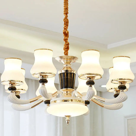 Modern Milky Glass Flared Pendulum Chandelier for Dining Room Lighting 8 / White