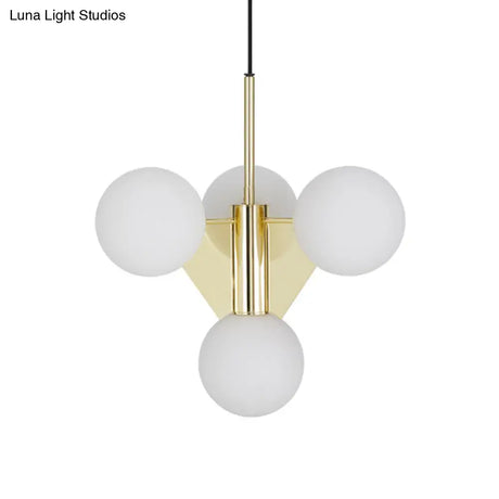 Modern Milky Glass Global Chandelier Pendant Lighting In Gold - 4 Heads Fixture