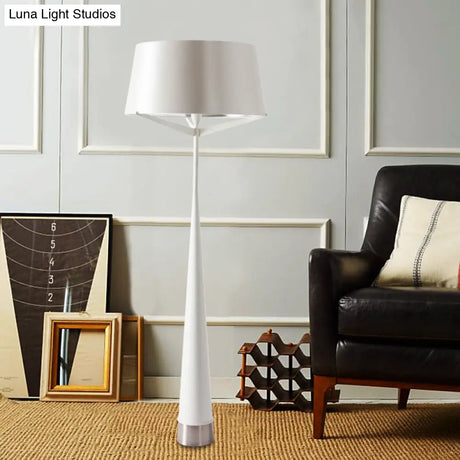 Modern Minimalist Drum Shaped Standing Lamp In Metallic Finish - Bedroom Reading Floor Light