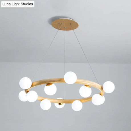 Modern Minimalist Natural Wood Round Chandelier - Stylish Light Fixture For Living Room Ceiling