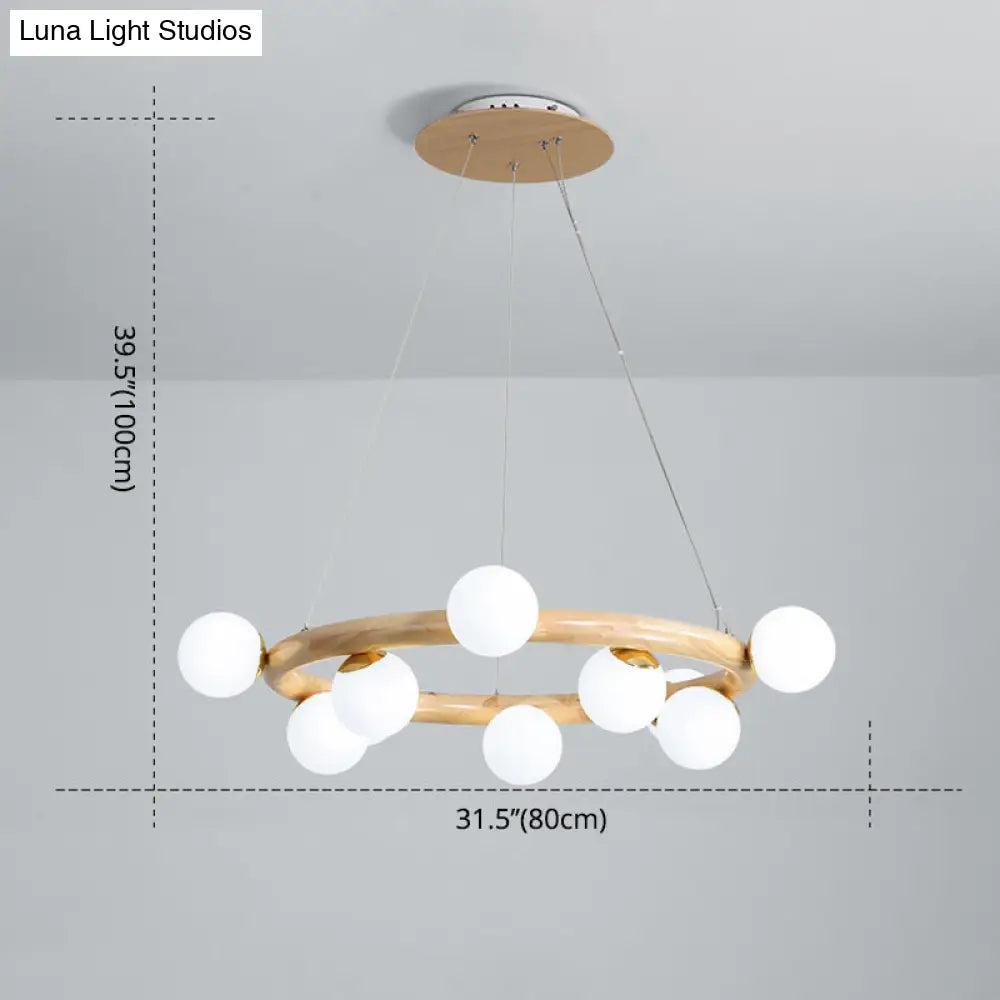 Modern Minimalist Natural Wood Round Chandelier - Stylish Light Fixture For Living Room Ceiling