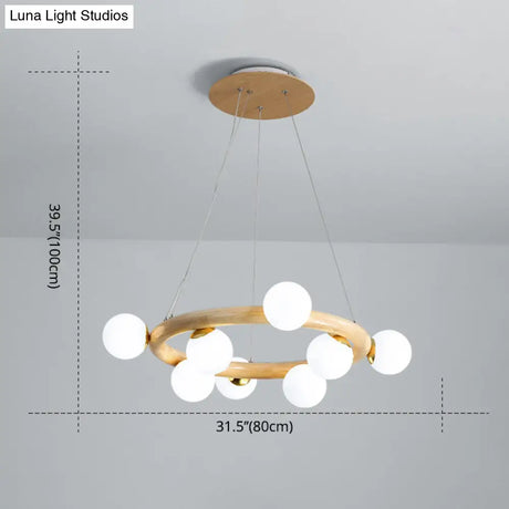 Modern Minimalist Natural Wood Round Chandelier - Stylish Light Fixture For Living Room Ceiling