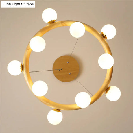 Modern Minimalist Natural Wood Round Chandelier - Stylish Light Fixture For Living Room Ceiling