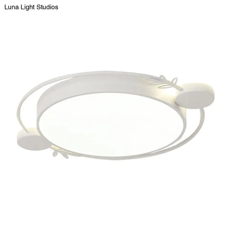 Modern Minimalist Round Flushmount Led Ceiling Light In Metallic Black/White/Grey With Stylish Ring