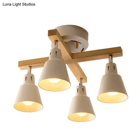 Modern Monochrome Bucket Shade Semi Flush Ceiling Light – 4 Lights Metallic Lamp For Bedroom