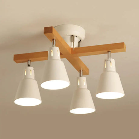 Modern Monochrome Bucket Shade Semi Flush Ceiling Light – 4 Lights Metallic Lamp For Bedroom White